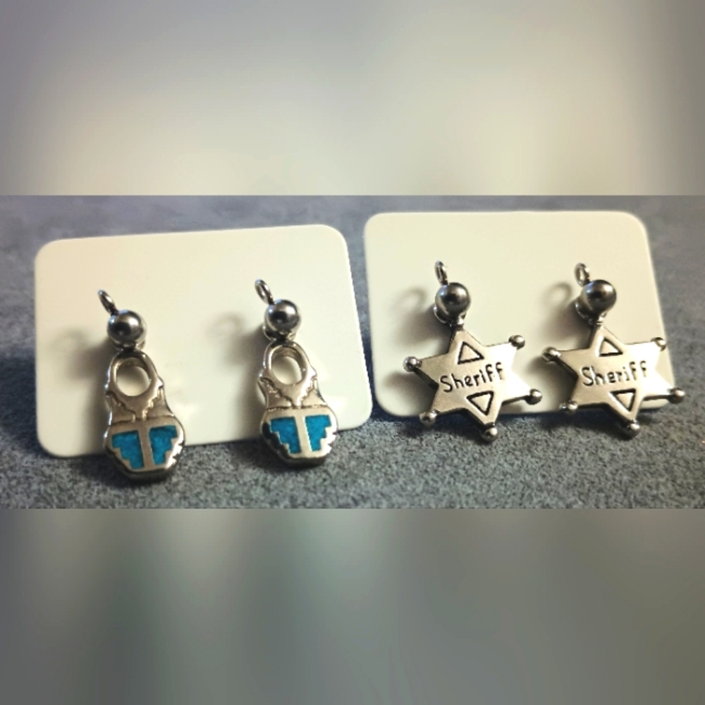 Earrings Sheriff Theme (2) Pair Silver & Blue